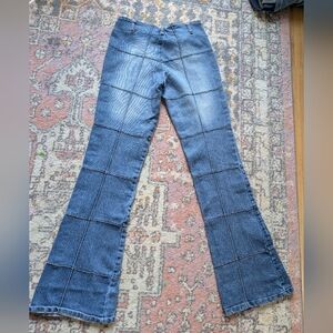 Vintage Y2k Low Rise Patchwork Flare Jeans 70s Inspired Size 3 14" Waist Stretch